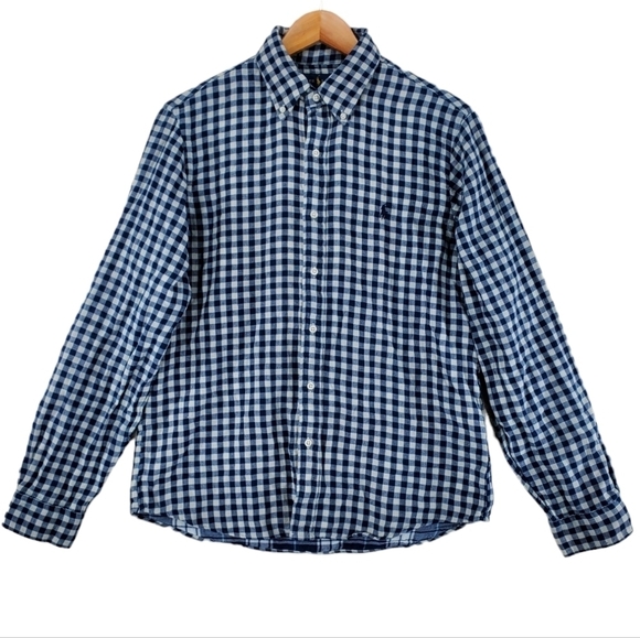 Ralph Lauren Shirt Mens M Blue Gray Gingham Plaid Button Down Classic Fit Cotton - Picture 14 of 15